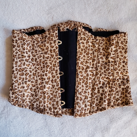 Leopard 3pc Steel Boned Underbust Corset Bikini Set Y2K Waist Trainer Corset - Picture 8 of 16